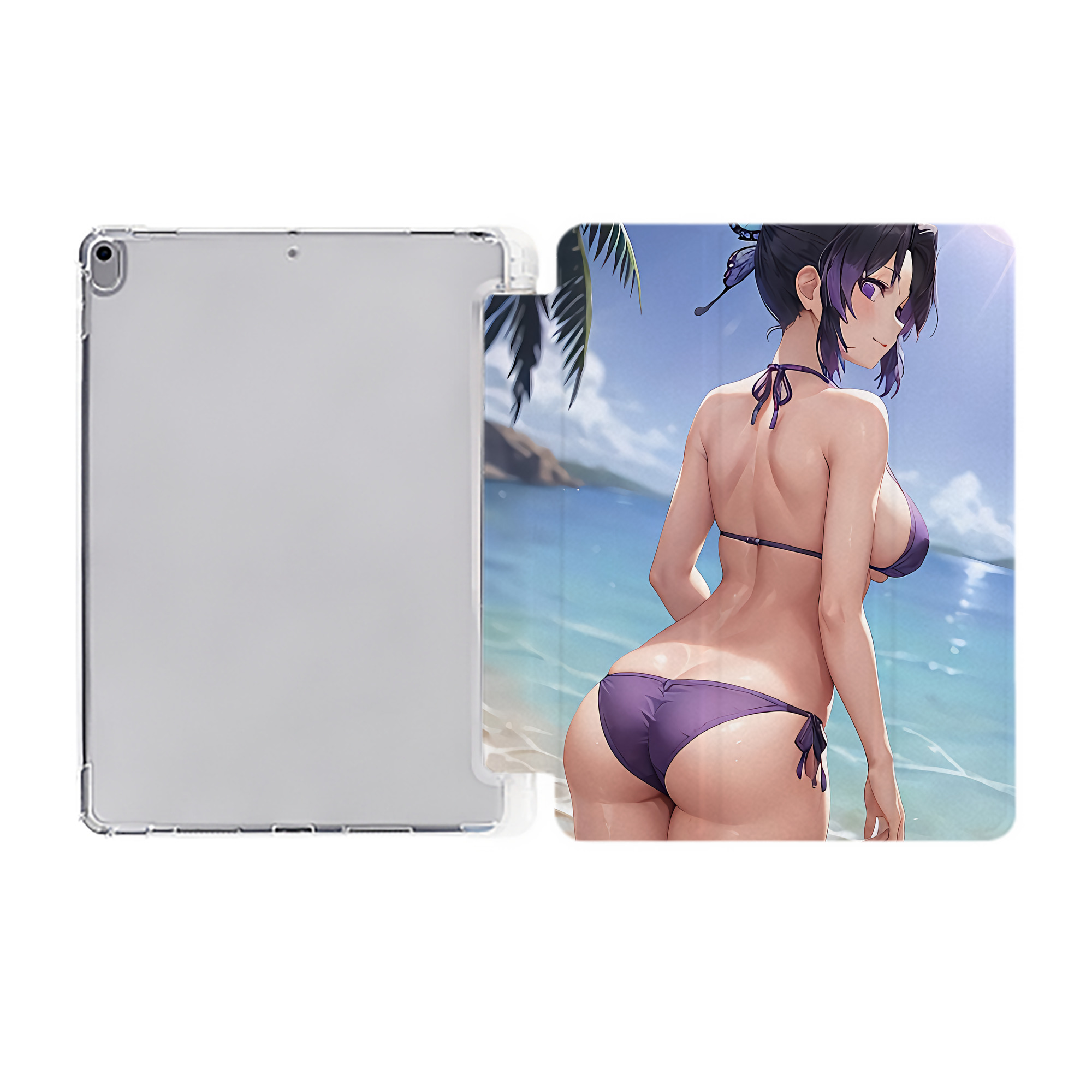 （画像用） 鬼滅の刃（きめつのやいば）蟲柱-胡蝶 しのぶ／こちょう しのぶ Kochou Shinobu IPad ケース ペン収納付き 三つ折りスタンド PUレザー×シリコン 対応機種9.5/10.5/10.9インチ